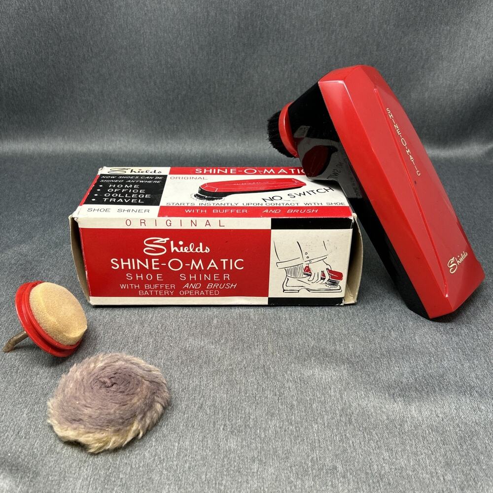 Old Shields Shine-O-Matic Portable Electric Shoe Shiner Kit Made in JAPAN Works